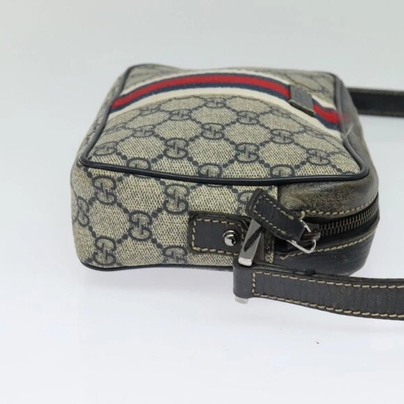 GUCCI GG Supreme Sherry Line Shoulder Bag PVC Navy Silver Red 162910 Auth ep9588 - Picture 4 of 16